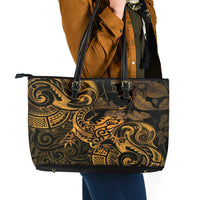 New Zealand Tuatara Leather Tote Bag Aotearoa Maori Clematis Flowers - Gold LT14 - Polynesian Pride