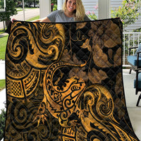 New Zealand Tuatara Quilt Aotearoa Maori Clematis Flowers - Gold LT14 Gold - Polynesian Pride