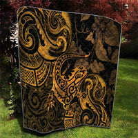 New Zealand Tuatara Quilt Aotearoa Maori Clematis Flowers - Gold LT14 - Polynesian Pride
