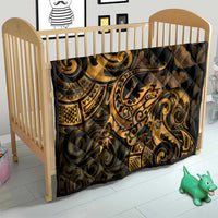 New Zealand Tuatara Quilt Aotearoa Maori Clematis Flowers - Gold LT14 - Polynesian Pride