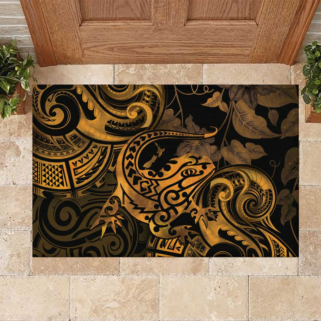 New Zealand Tuatara Rubber Doormat Aotearoa Maori Clematis Flowers - Gold LT14 Gold - Polynesian Pride