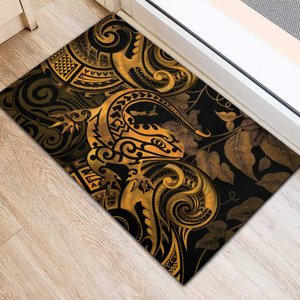 New Zealand Tuatara Rubber Doormat Aotearoa Maori Clematis Flowers - Gold LT14 - Polynesian Pride