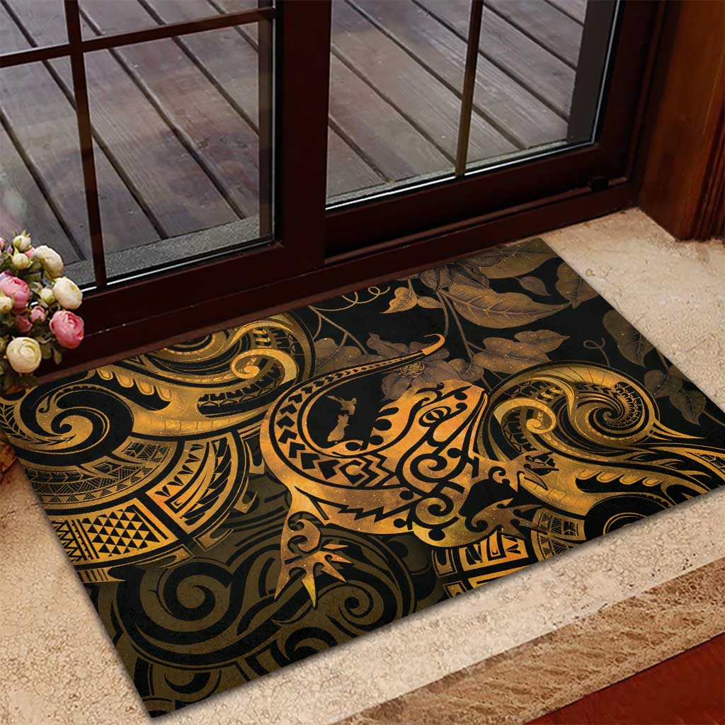 New Zealand Tuatara Rubber Doormat Aotearoa Maori Clematis Flowers - Gold LT14 - Polynesian Pride