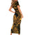 New Zealand Tuatara Short Sleeve Bodycon Dress Aotearoa Maori Clematis Flowers - Gold