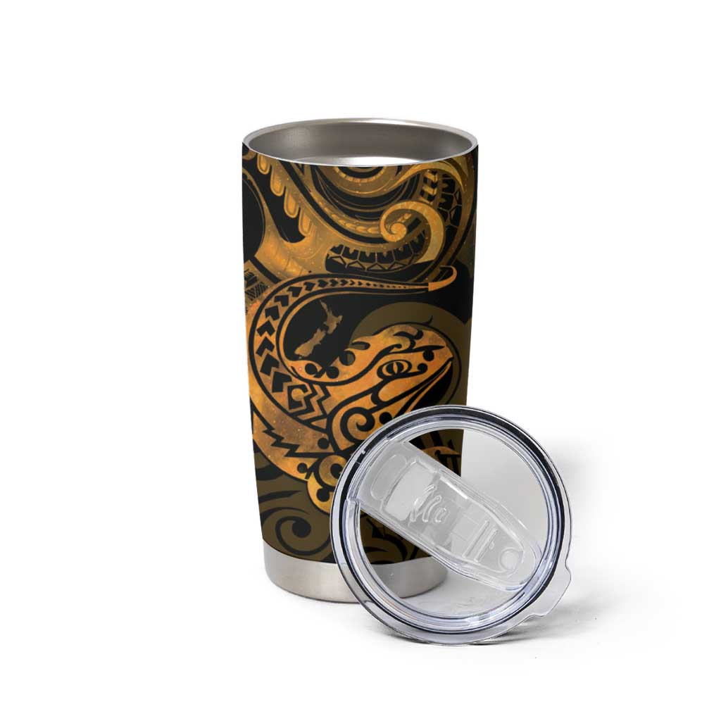 New Zealand Tuatara Tumbler Cup Aotearoa Maori Clematis Flowers - Gold LT14 - Polynesian Pride