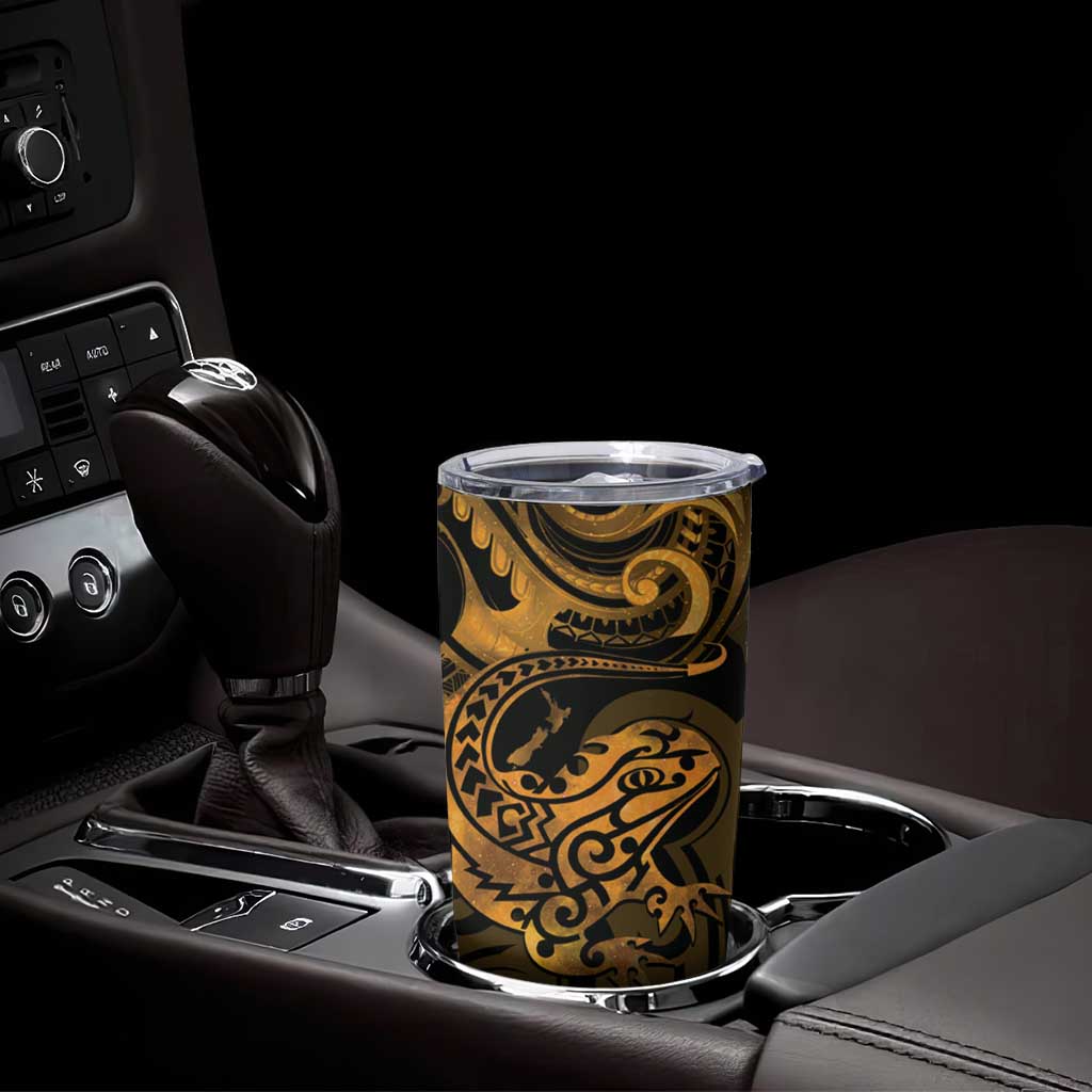 New Zealand Tuatara Tumbler Cup Aotearoa Maori Clematis Flowers - Gold LT14 - Polynesian Pride