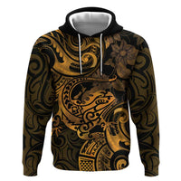 New Zealand Tuatara Zip Hoodie Aotearoa Maori Clematis Flowers - Gold