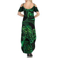New Zealand Tuatara Family Matching Summer Maxi Dress and Hawaiian Shirt Aotearoa Maori Clematis Flowers - Green LT14 - Polynesian Pride