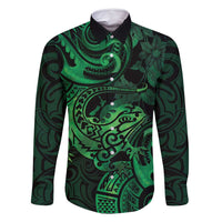 New Zealand Tuatara Family Matching Tank Maxi Dress and Hawaiian Shirt Aotearoa Maori Clematis Flowers - Green LT14 Dad's Shirt - Long Sleeve Green - Polynesian Pride