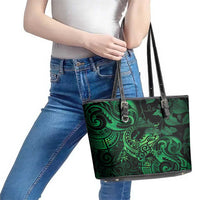 New Zealand Tuatara Leather Tote Bag Aotearoa Maori Clematis Flowers - Green LT14 - Polynesian Pride
