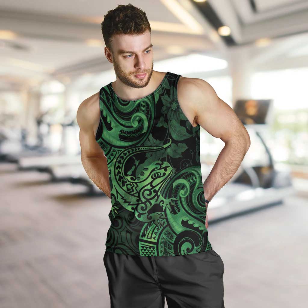 New Zealand Tuatara Men Tank Top Aotearoa Maori Clematis Flowers - Green