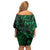 New Zealand Tuatara Off Shoulder Short Dress Aotearoa Maori Clematis Flowers - Green