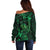 New Zealand Tuatara Off Shoulder Sweater Aotearoa Maori Clematis Flowers - Green