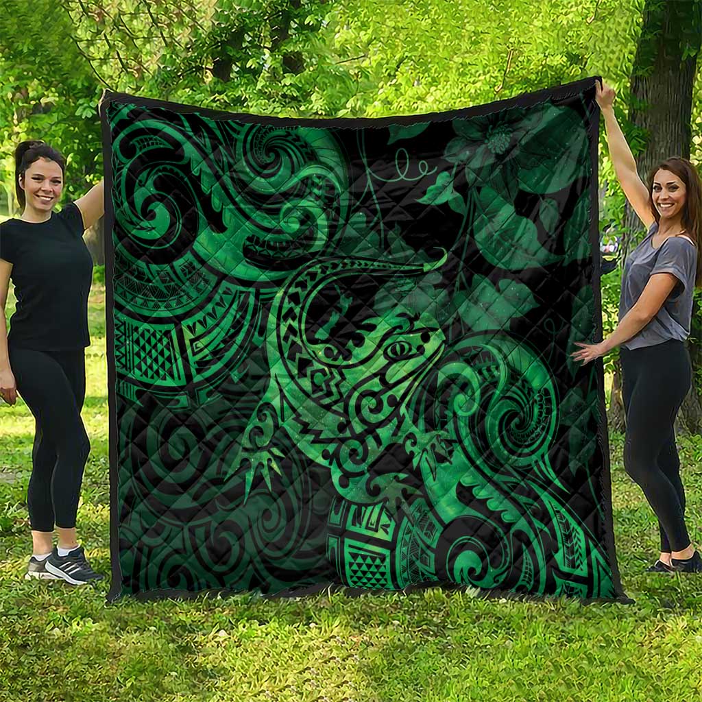 New Zealand Tuatara Quilt Aotearoa Maori Clematis Flowers - Green LT14 - Polynesian Pride