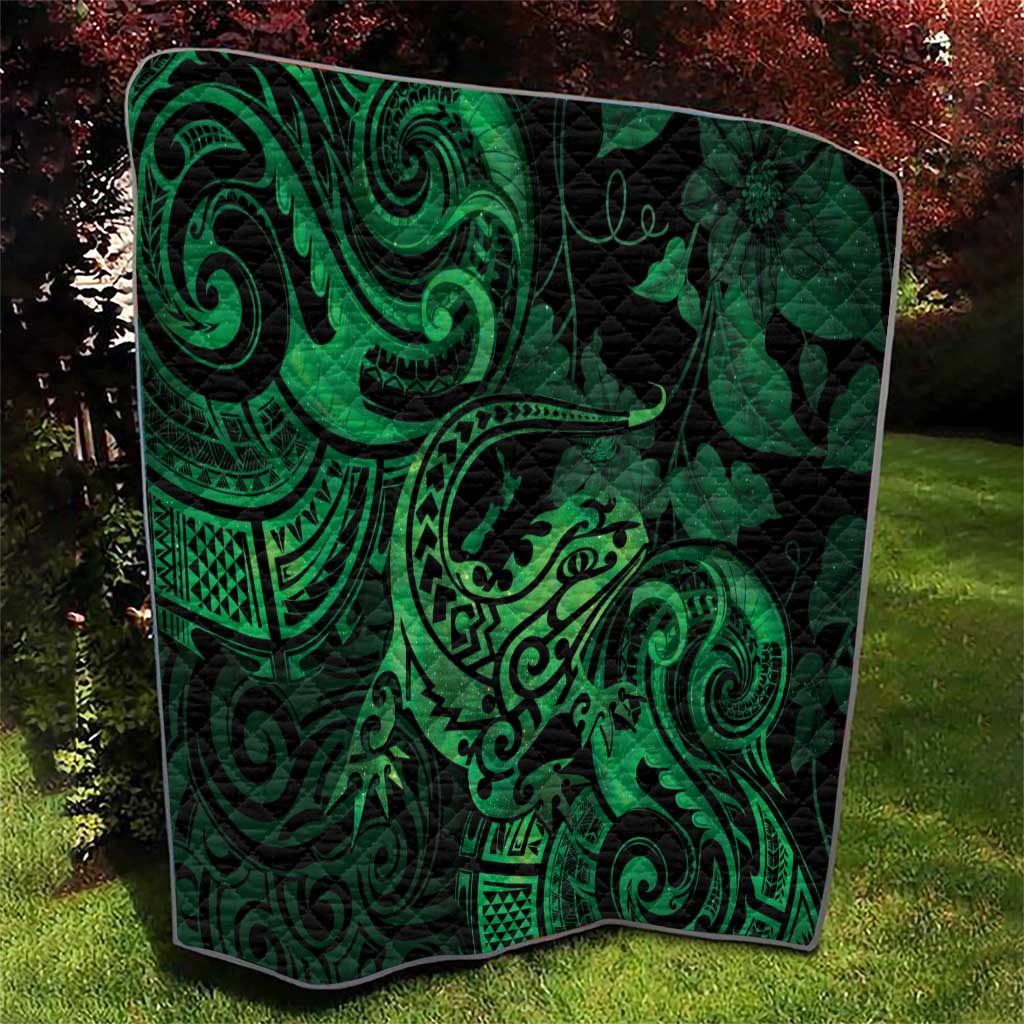 New Zealand Tuatara Quilt Aotearoa Maori Clematis Flowers - Green LT14 - Polynesian Pride