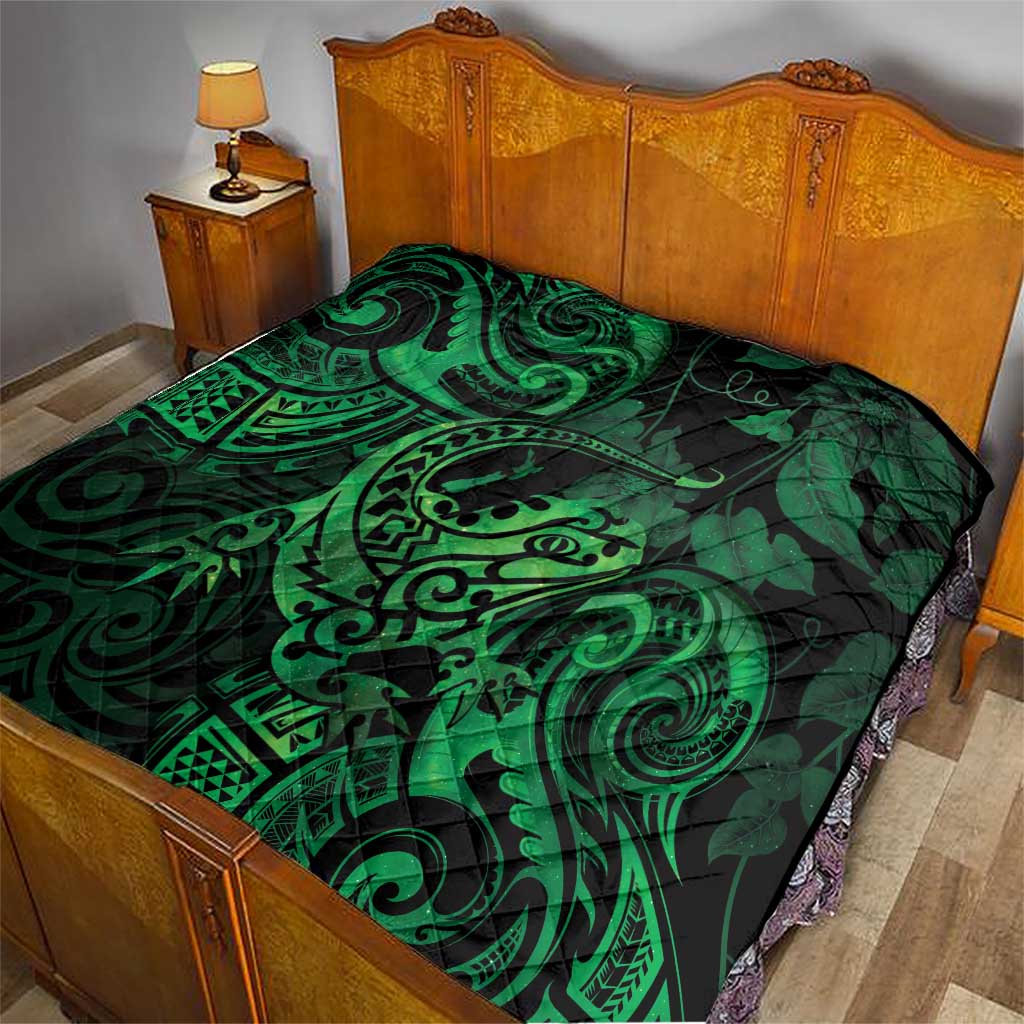 New Zealand Tuatara Quilt Aotearoa Maori Clematis Flowers - Green LT14 - Polynesian Pride
