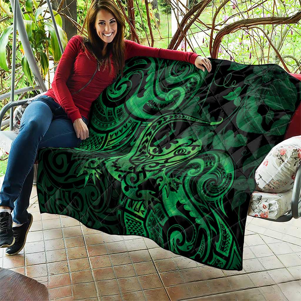 New Zealand Tuatara Quilt Aotearoa Maori Clematis Flowers - Green LT14 - Polynesian Pride