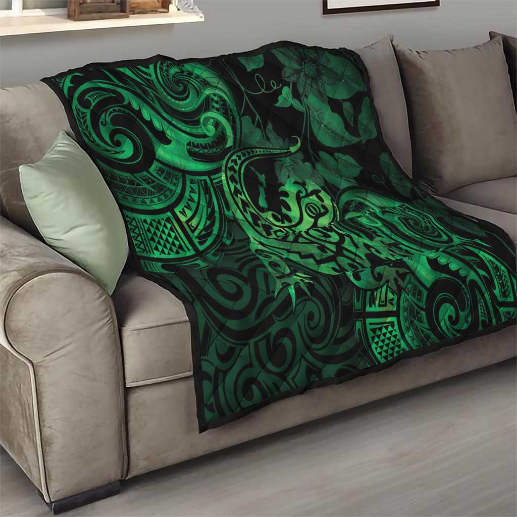 New Zealand Tuatara Quilt Aotearoa Maori Clematis Flowers - Green LT14 - Polynesian Pride