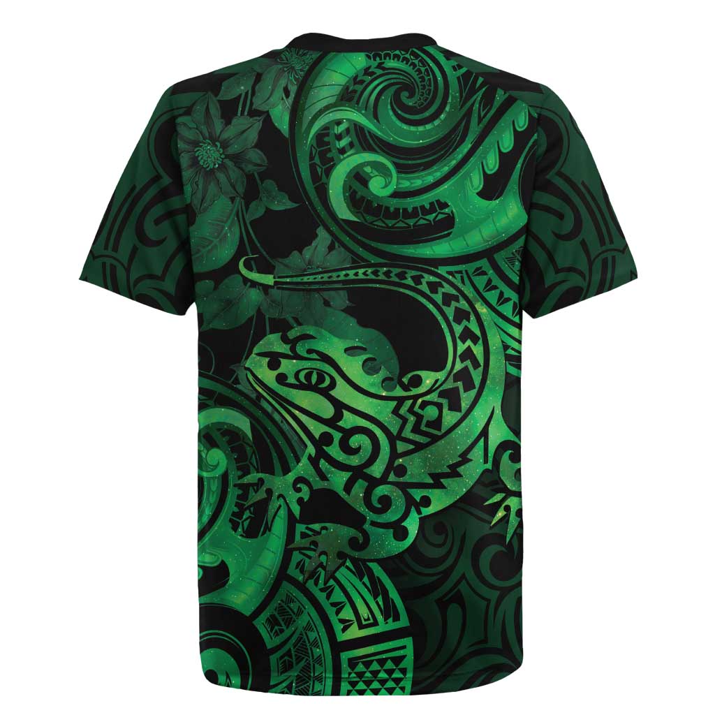 New Zealand Tuatara Rugby Jersey Aotearoa Maori Clematis Flowers - Green