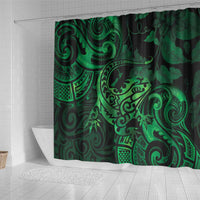 New Zealand Tuatara Shower Curtain Aotearoa Maori Clematis Flowers - Green LT14 - Polynesian Pride