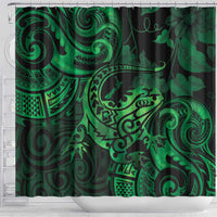 New Zealand Tuatara Shower Curtain Aotearoa Maori Clematis Flowers - Green LT14 - Polynesian Pride