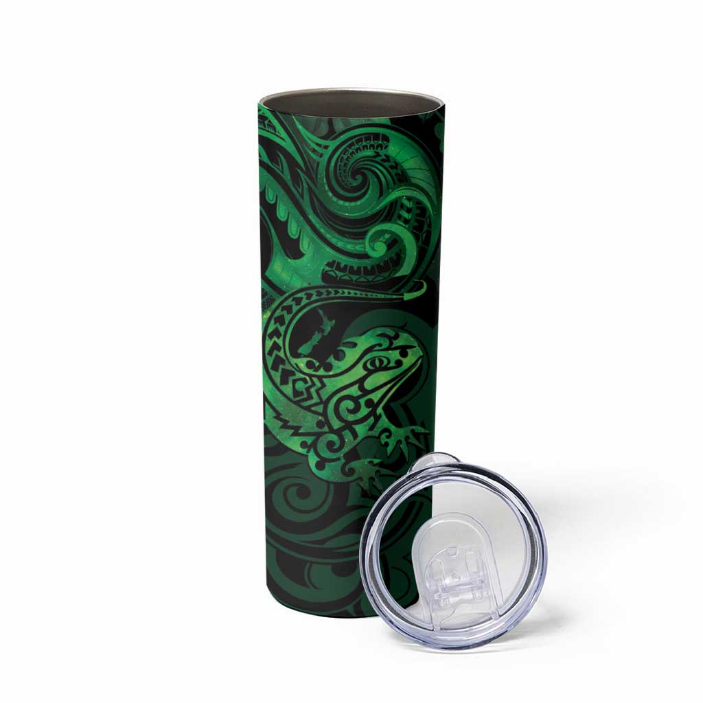 New Zealand Tuatara Skinny Tumbler Aotearoa Maori Clematis Flowers - Green LT14 - Polynesian Pride
