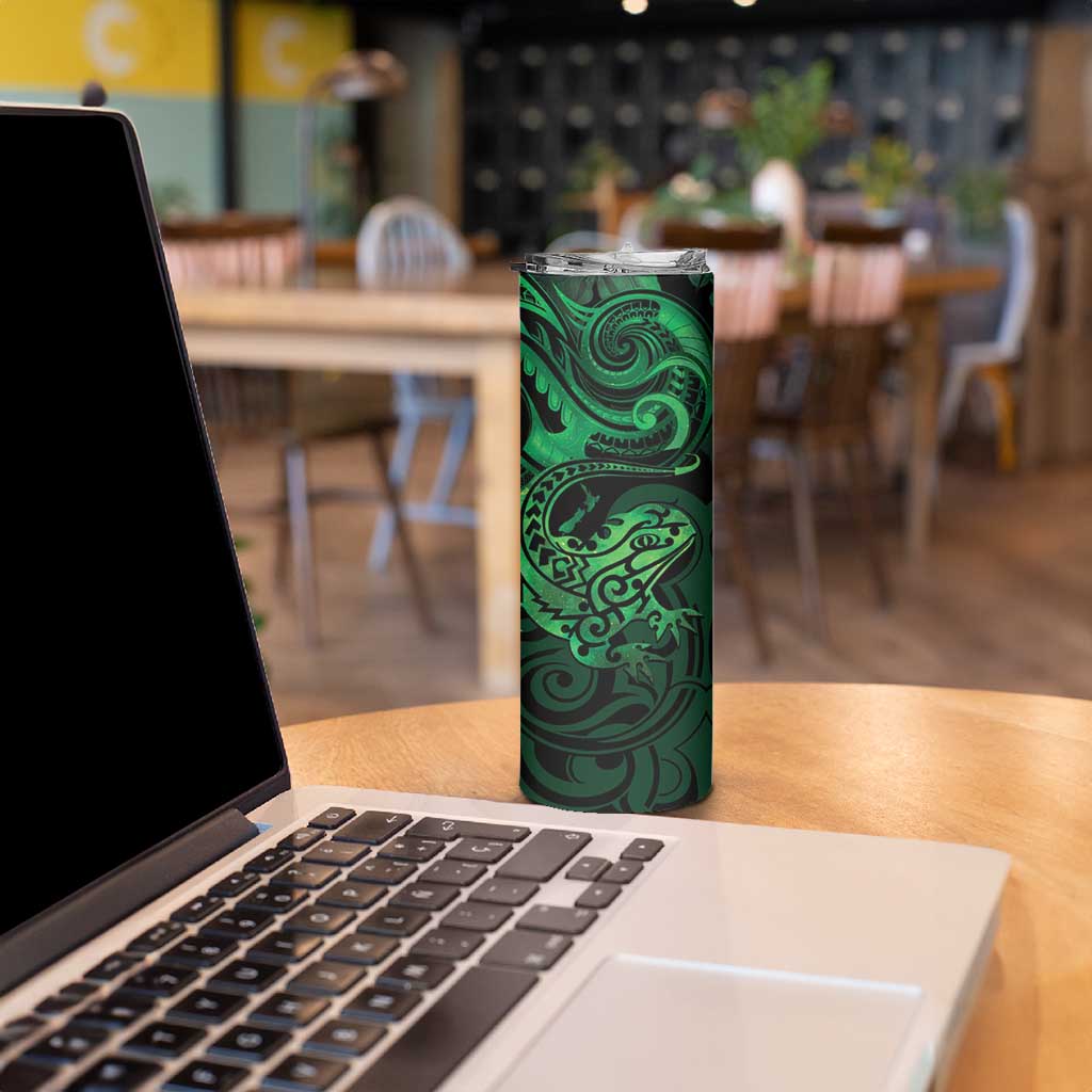 New Zealand Tuatara Skinny Tumbler Aotearoa Maori Clematis Flowers - Green LT14 - Polynesian Pride