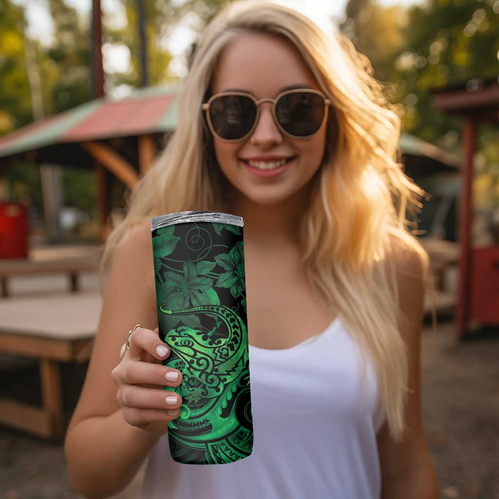 New Zealand Tuatara Skinny Tumbler Aotearoa Maori Clematis Flowers - Green LT14 - Polynesian Pride