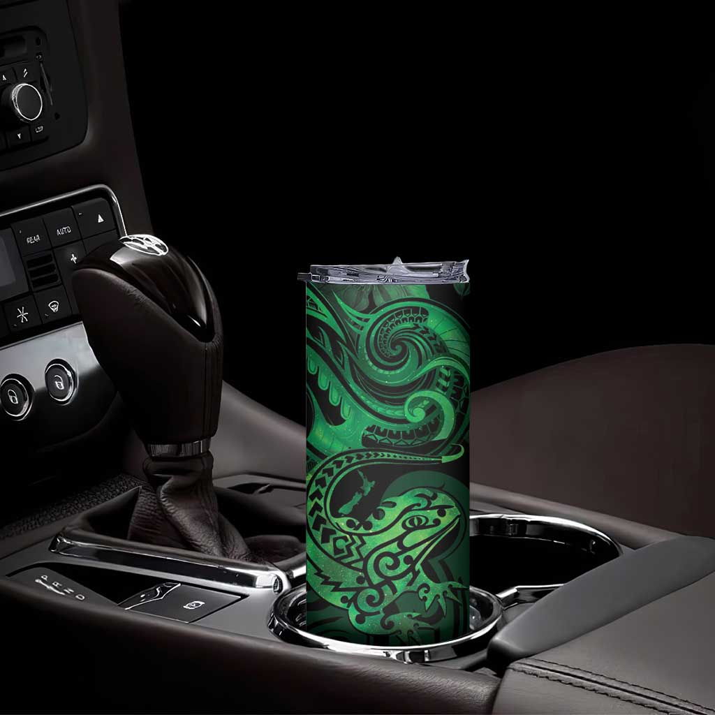 New Zealand Tuatara Skinny Tumbler Aotearoa Maori Clematis Flowers - Green LT14 - Polynesian Pride