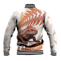 Red New Zealand Tuatara Baseball Jacket Aotearoa Sphenodon Punctatus Silver Fern