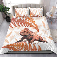 Red New Zealand Tuatara Bedding Set Aotearoa Sphenodon Punctatus Silver Fern
