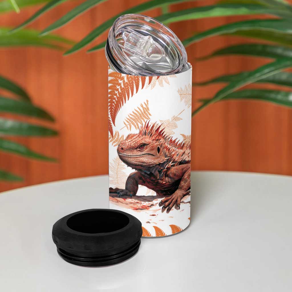 Red New Zealand Tuatara 4 in 1 Can Cooler Tumbler Aotearoa Sphenodon Punctatus Silver Fern LT14 - Polynesian Pride