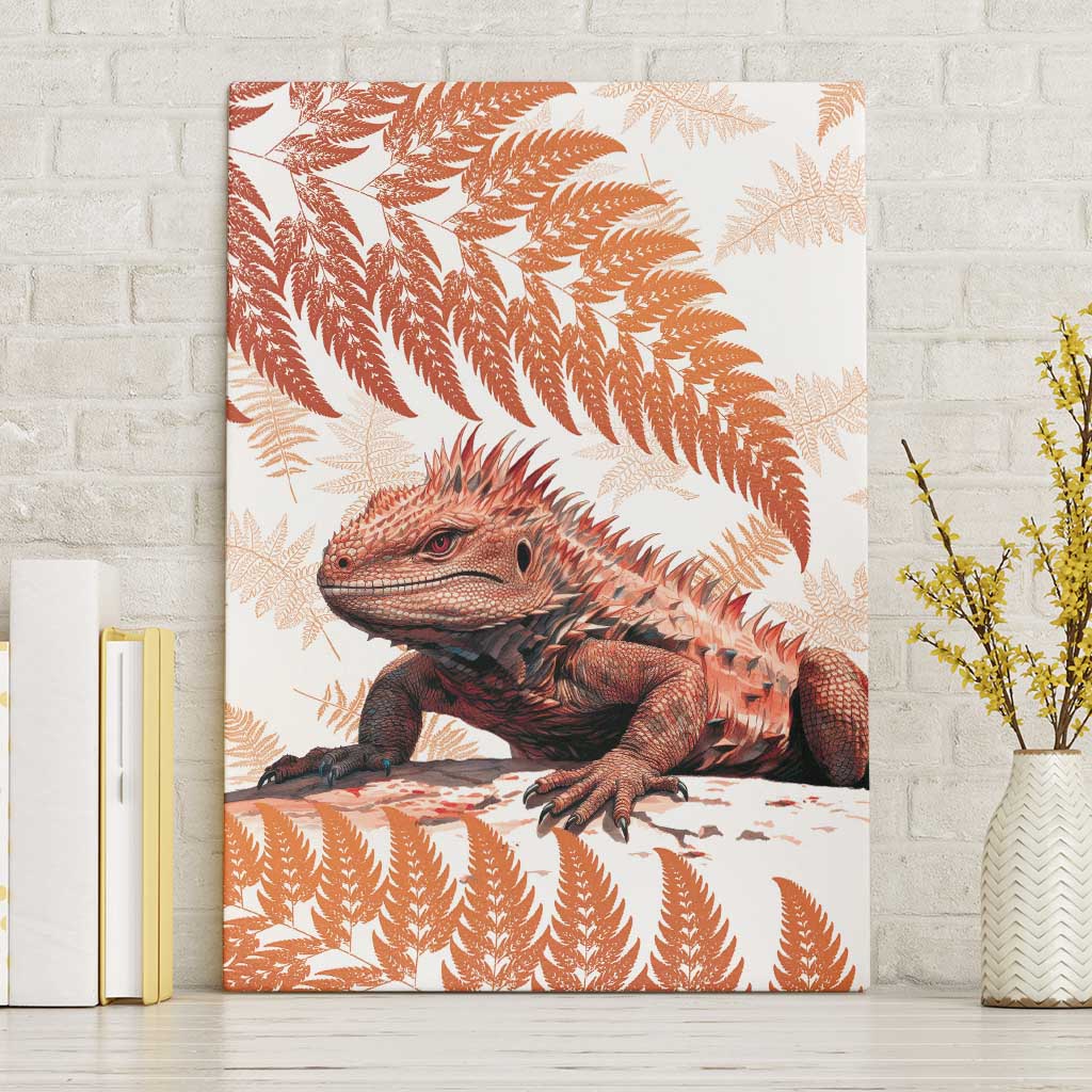 Red New Zealand Tuatara Canvas Wall Art Aotearoa Sphenodon Punctatus Silver Fern