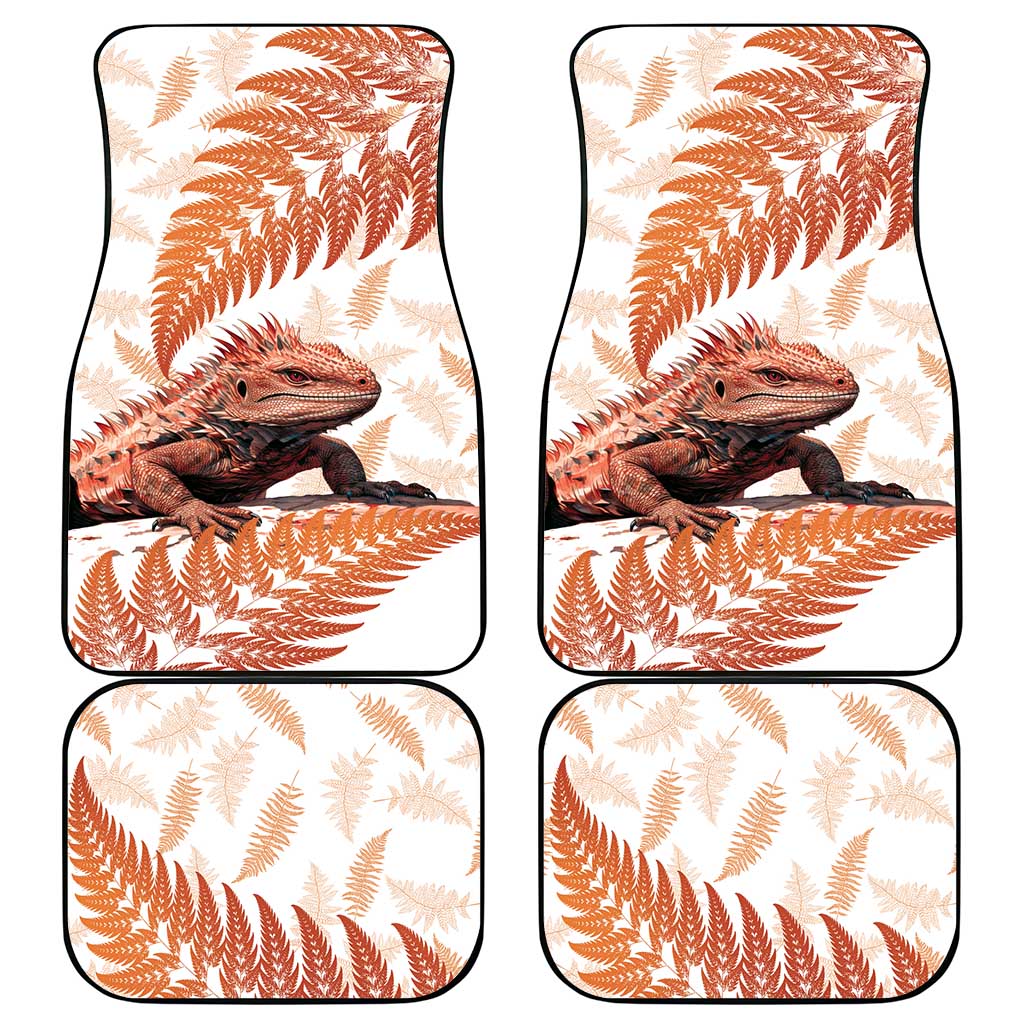 Red New Zealand Tuatara Car Mats Aotearoa Sphenodon Punctatus Silver Fern