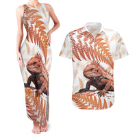 Red New Zealand Tuatara Couples Matching Tank Maxi Dress and Hawaiian Shirt Aotearoa Sphenodon Punctatus Silver Fern