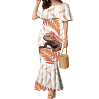 Red New Zealand Tuatara Family Matching Mermaid Dress and Hawaiian Shirt Aotearoa Sphenodon Punctatus Silver Fern LT14 Mom's Dress Red - Polynesian Pride
