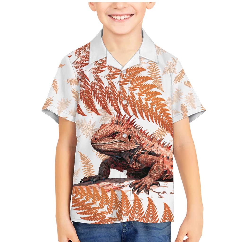 Red New Zealand Tuatara Family Matching Mermaid Dress and Hawaiian Shirt Aotearoa Sphenodon Punctatus Silver Fern LT14 Son's Shirt Red - Polynesian Pride