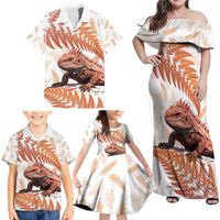 Red New Zealand Tuatara Family Matching Off Shoulder Maxi Dress and Hawaiian Shirt Aotearoa Sphenodon Punctatus Silver Fern LT14 - Polynesian Pride