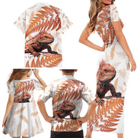 Red New Zealand Tuatara Family Matching Short Sleeve Bodycon Dress and Hawaiian Shirt Aotearoa Sphenodon Punctatus Silver Fern LT14 - Polynesian Pride