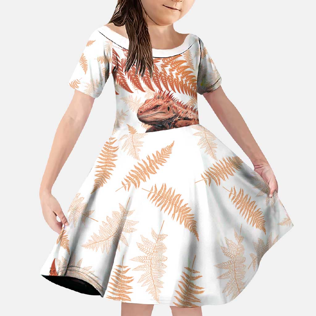 Red New Zealand Tuatara Family Matching Summer Maxi Dress and Hawaiian Shirt Aotearoa Sphenodon Punctatus Silver Fern LT14 Daughter's Dress Red - Polynesian Pride