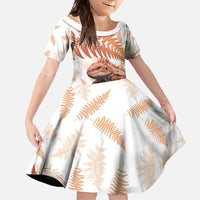 Red New Zealand Tuatara Family Matching Summer Maxi Dress and Hawaiian Shirt Aotearoa Sphenodon Punctatus Silver Fern LT14 Daughter's Dress Red - Polynesian Pride