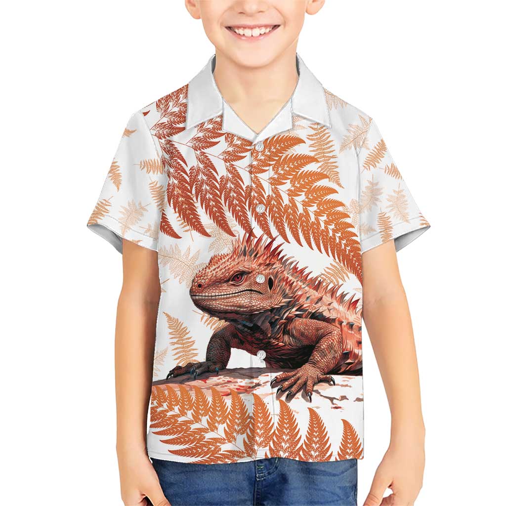 Red New Zealand Tuatara Kid Hawaiian Shirt Aotearoa Sphenodon Punctatus Silver Fern LT14 Kid Red - Polynesian Pride