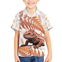 Red New Zealand Tuatara Kid Hawaiian Shirt Aotearoa Sphenodon Punctatus Silver Fern LT14 Kid Red - Polynesian Pride