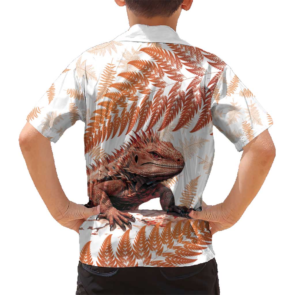 Red New Zealand Tuatara Kid Hawaiian Shirt Aotearoa Sphenodon Punctatus Silver Fern LT14 - Polynesian Pride