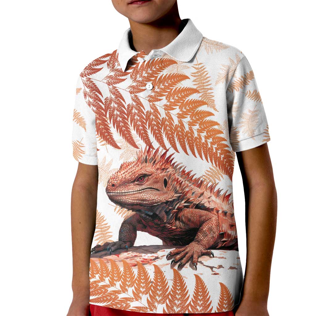 Red New Zealand Tuatara Kid Polo Shirt Aotearoa Sphenodon Punctatus Silver Fern LT14 Kid Red - Polynesian Pride
