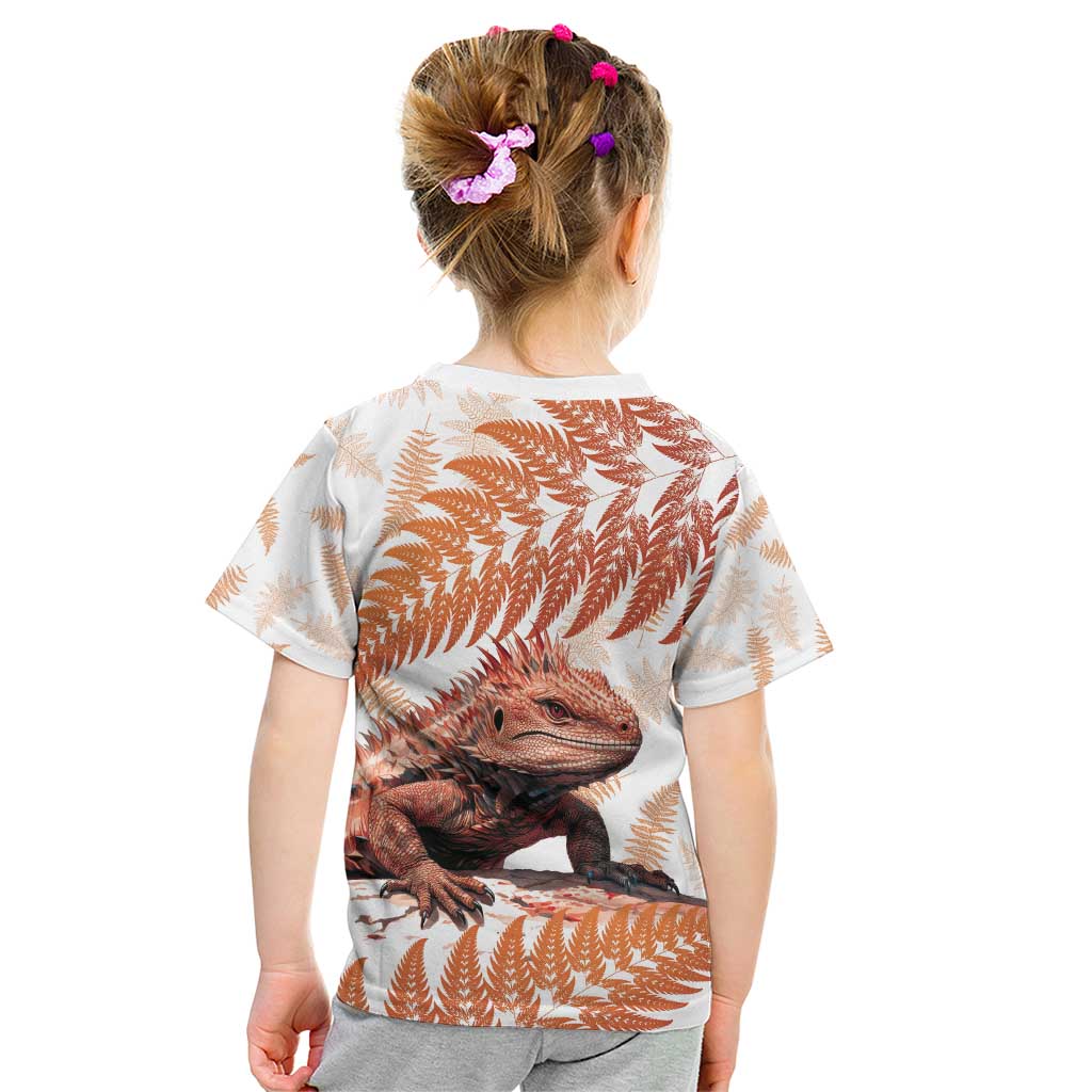 Red New Zealand Tuatara Kid T Shirt Aotearoa Sphenodon Punctatus Silver Fern LT14 - Polynesian Pride