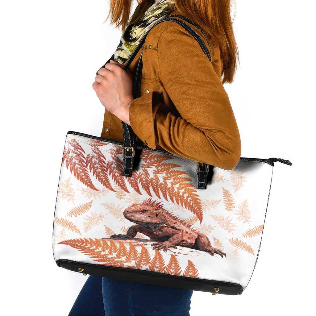 Red New Zealand Tuatara Leather Tote Bag Aotearoa Sphenodon Punctatus Silver Fern LT14 Red - Polynesian Pride