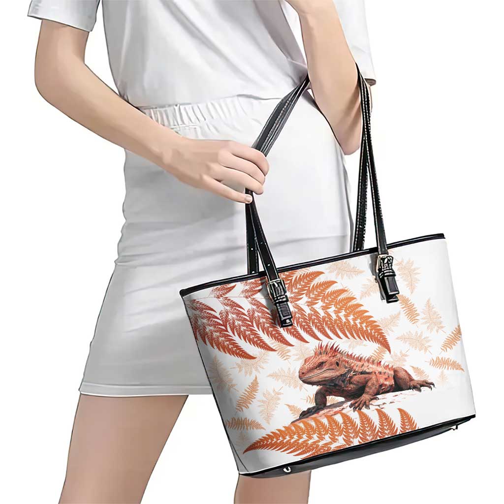 Red New Zealand Tuatara Leather Tote Bag Aotearoa Sphenodon Punctatus Silver Fern LT14 - Polynesian Pride