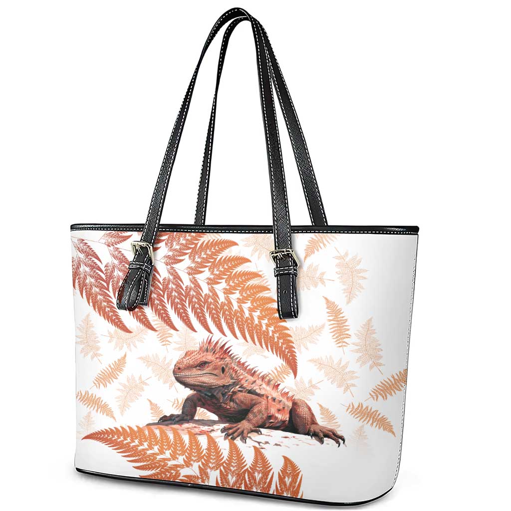 Red New Zealand Tuatara Leather Tote Bag Aotearoa Sphenodon Punctatus Silver Fern LT14 - Polynesian Pride
