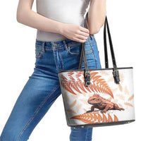 Red New Zealand Tuatara Leather Tote Bag Aotearoa Sphenodon Punctatus Silver Fern LT14 - Polynesian Pride